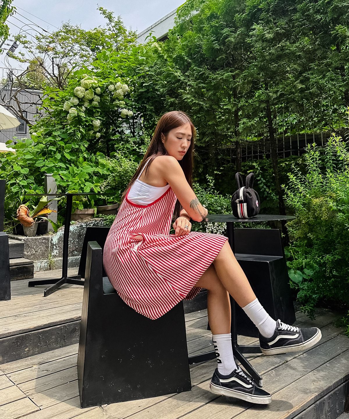 미나수(MENASOO) MENASOO SUMMER STRIPE TERRY STRAP ONEPIECE_RED