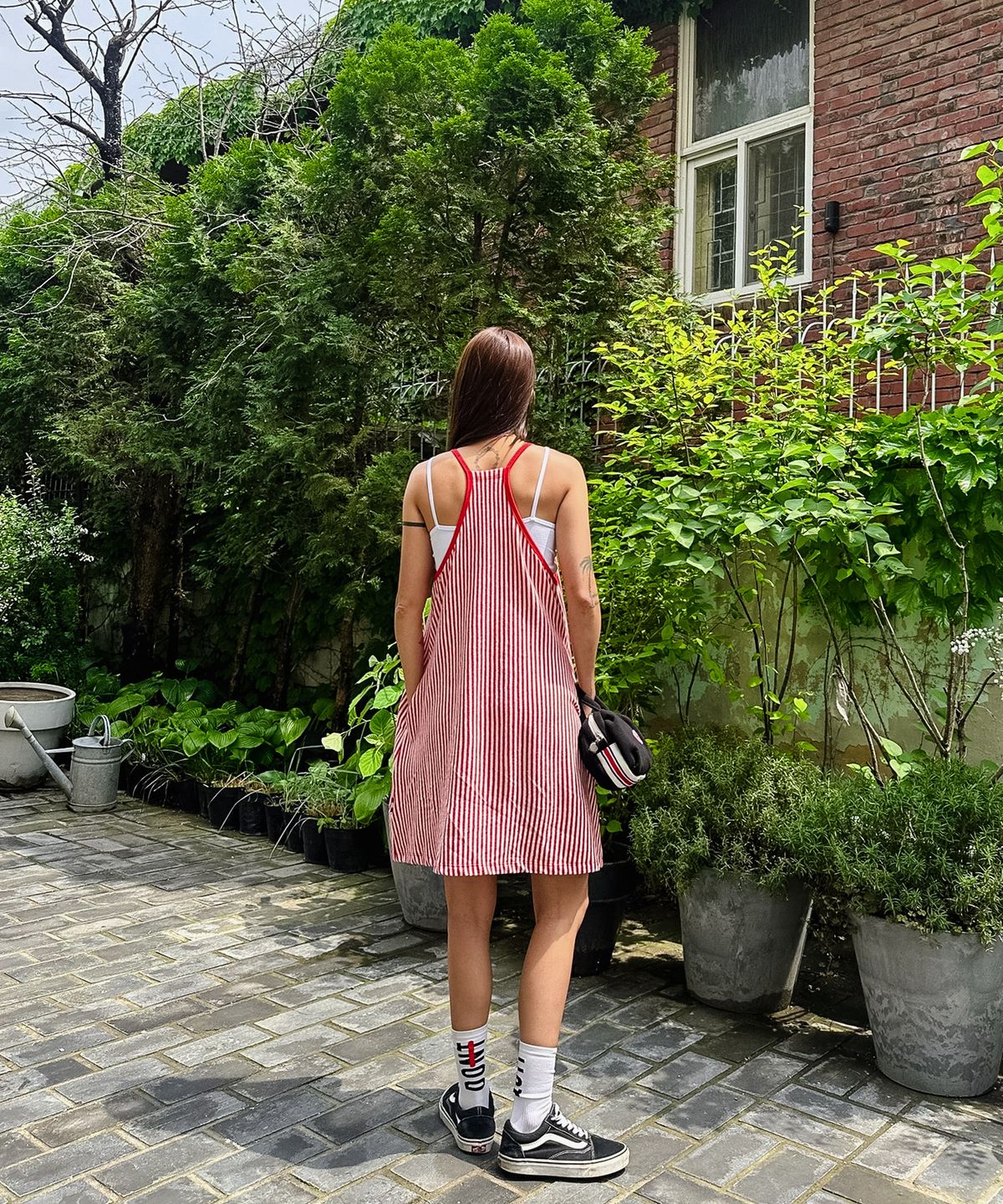 미나수(MENASOO) MENASOO SUMMER STRIPE TERRY STRAP ONEPIECE_RED