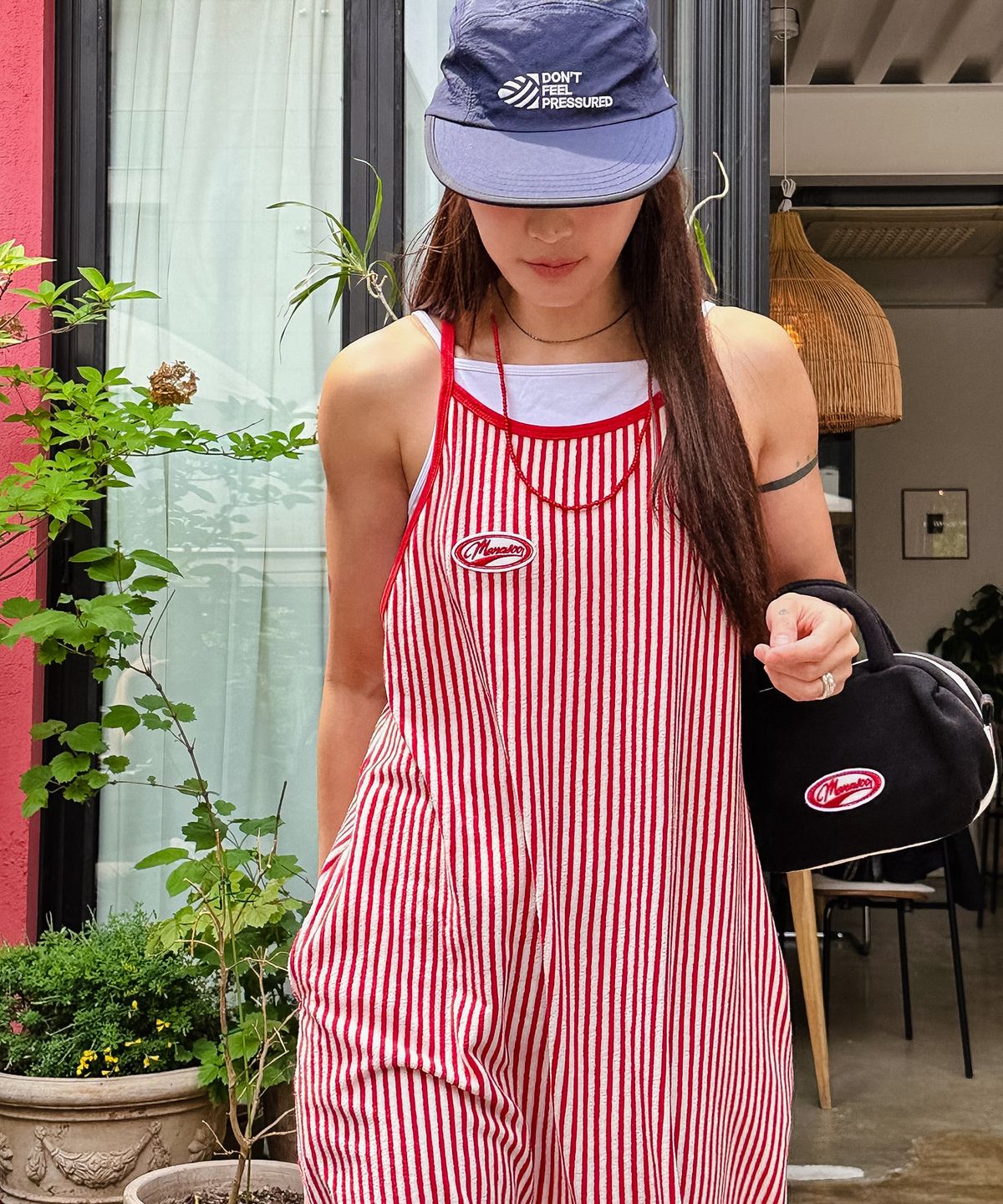 미나수(MENASOO) MENASOO SUMMER STRIPE TERRY STRAP ONEPIECE_RED