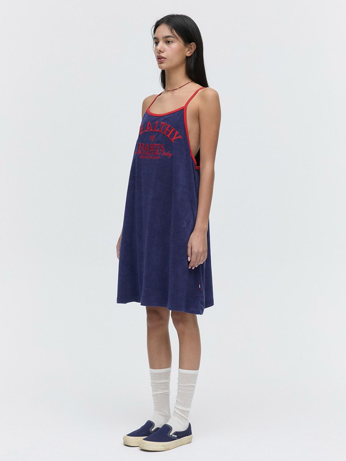 미나수(MENASOO) MENASOO SUMMER BASIC TERRY STRAP ONEPIECE_NAVY