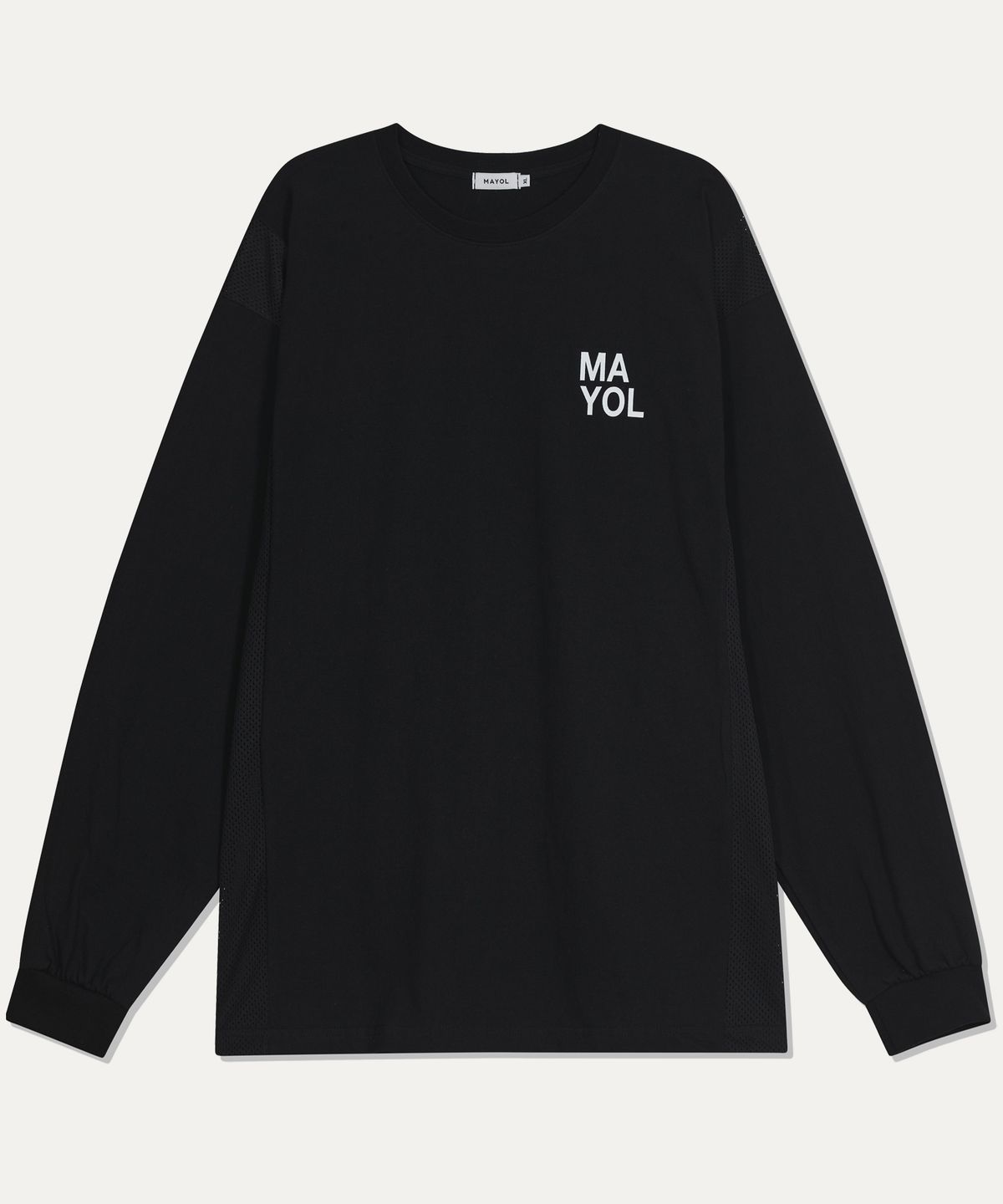 마욜(MAYOL) 로고 메쉬 긴소매 티셔츠_블랙