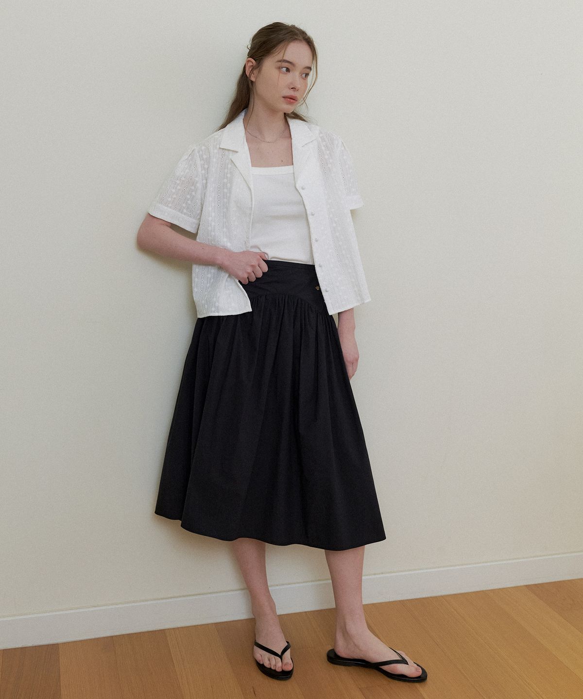 더페니(THE PENNY) MAY SHIRRING SKIRT - Black