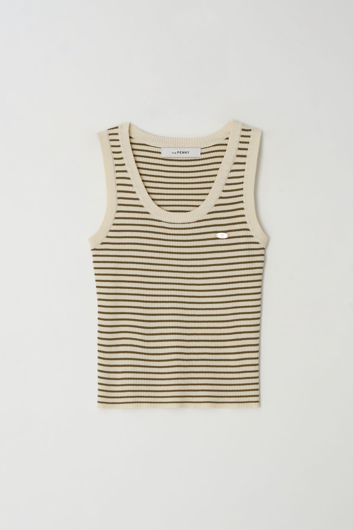 더페니(THE PENNY) STRIPE SLEEVELESS KNIT - Olive green