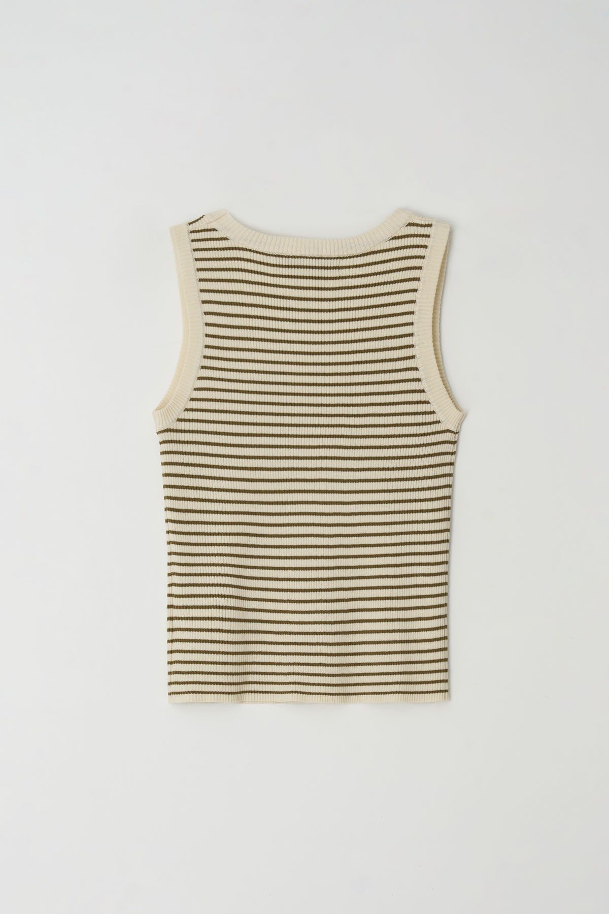더페니(THE PENNY) STRIPE SLEEVELESS KNIT - Olive green