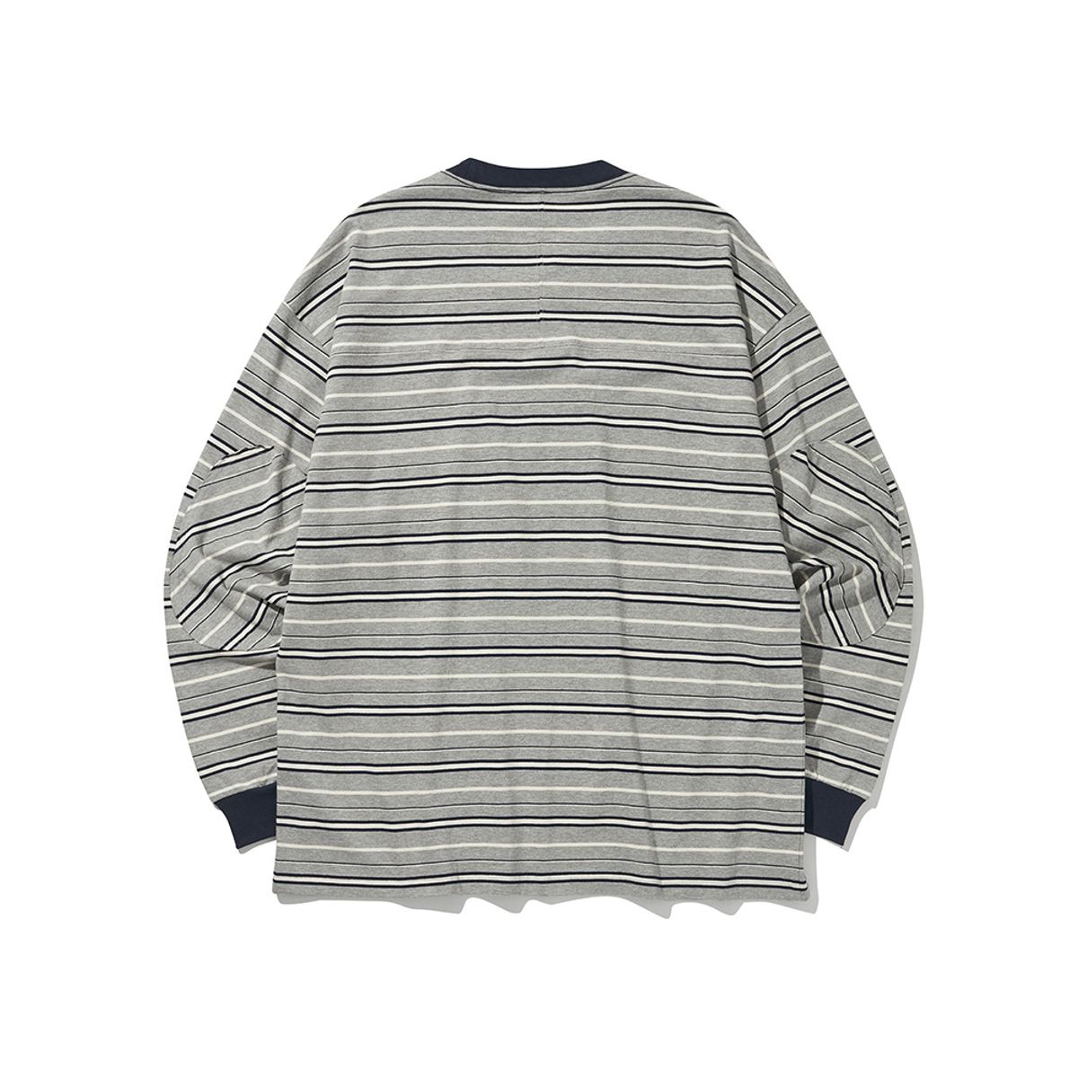 히즈핸더(HISHANDER) ROUND PATCH LONG SLEEVE T-SHIRTS [Stripe / Navy]