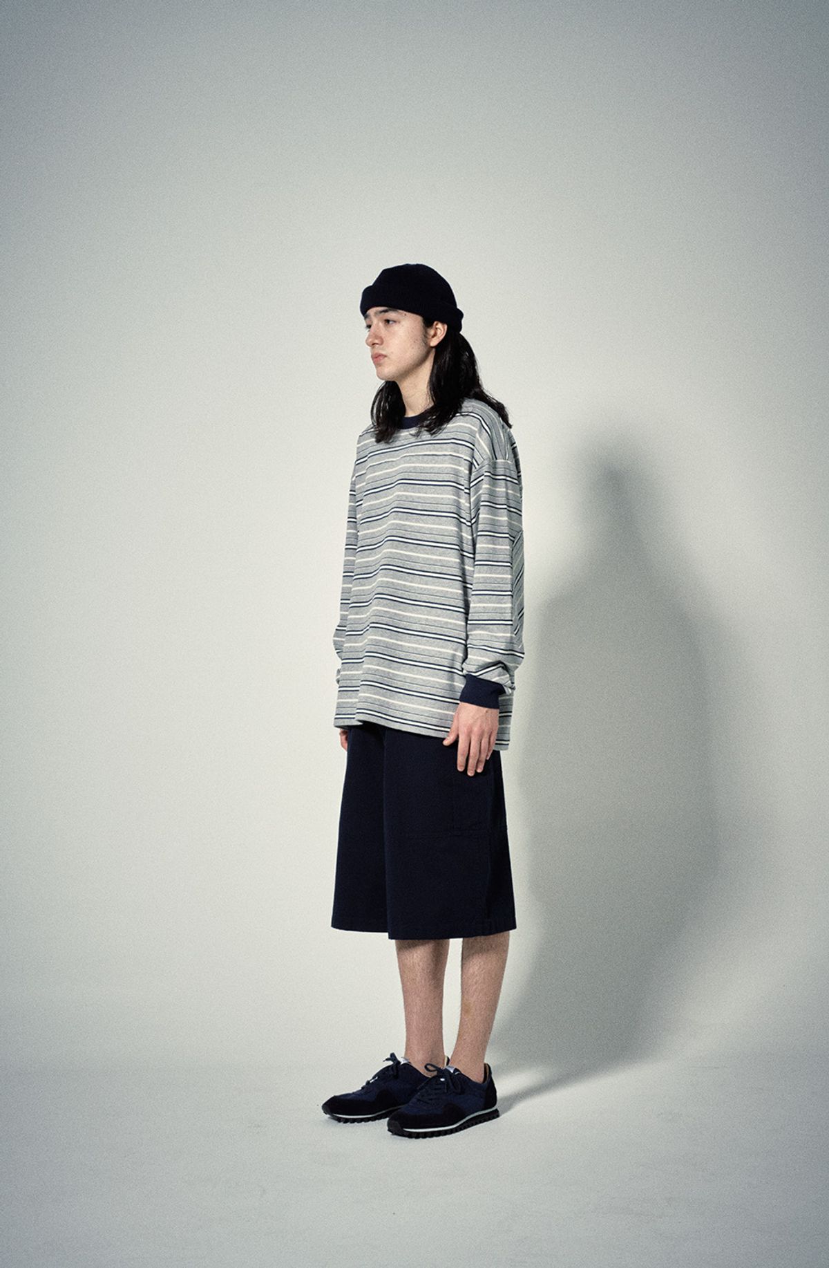 히즈핸더(HISHANDER) ROUND PATCH LONG SLEEVE T-SHIRTS [Stripe / Navy]