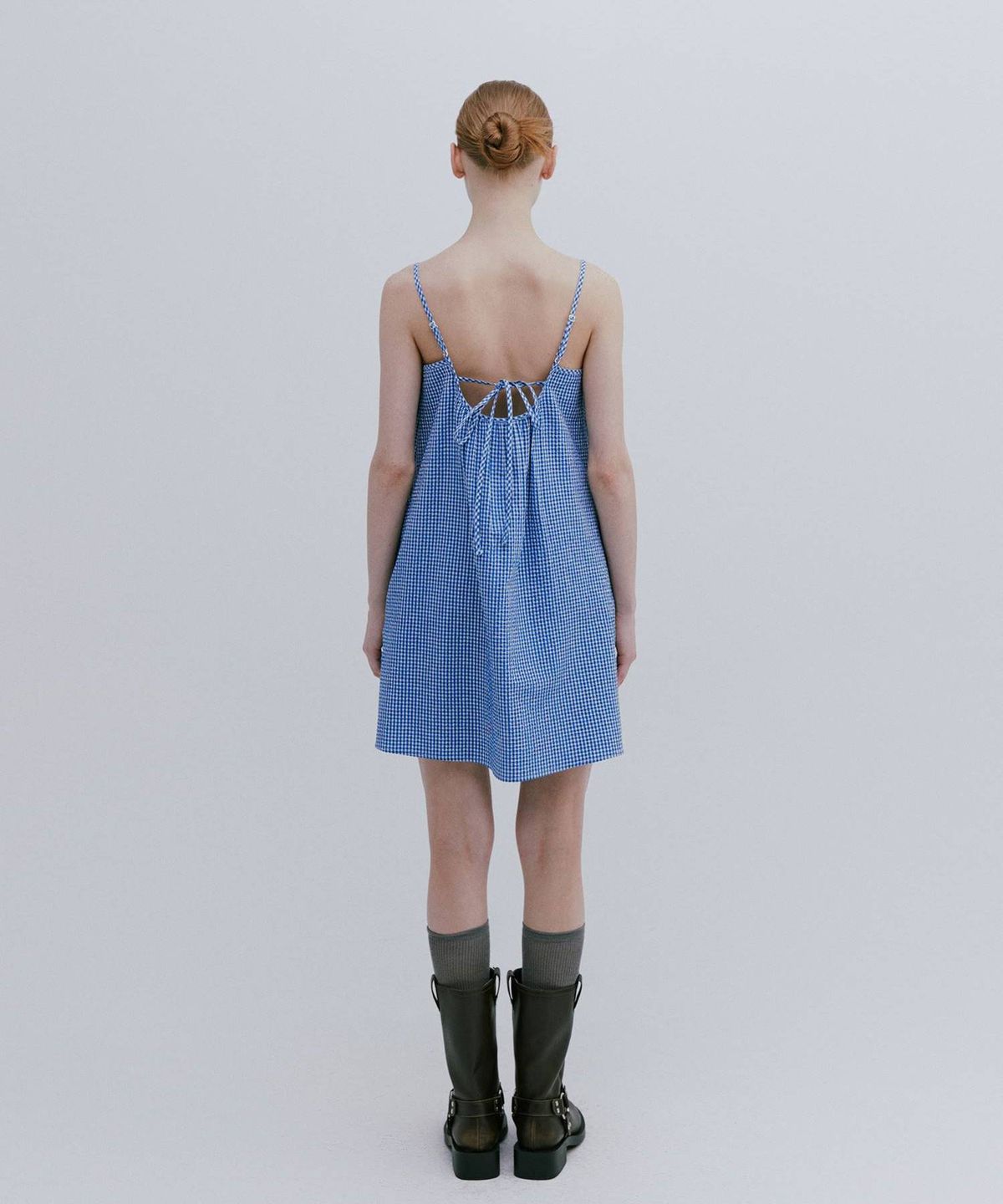 마이스(MAIS) MINI CHECK HALTERNECK DRESS / BLUE