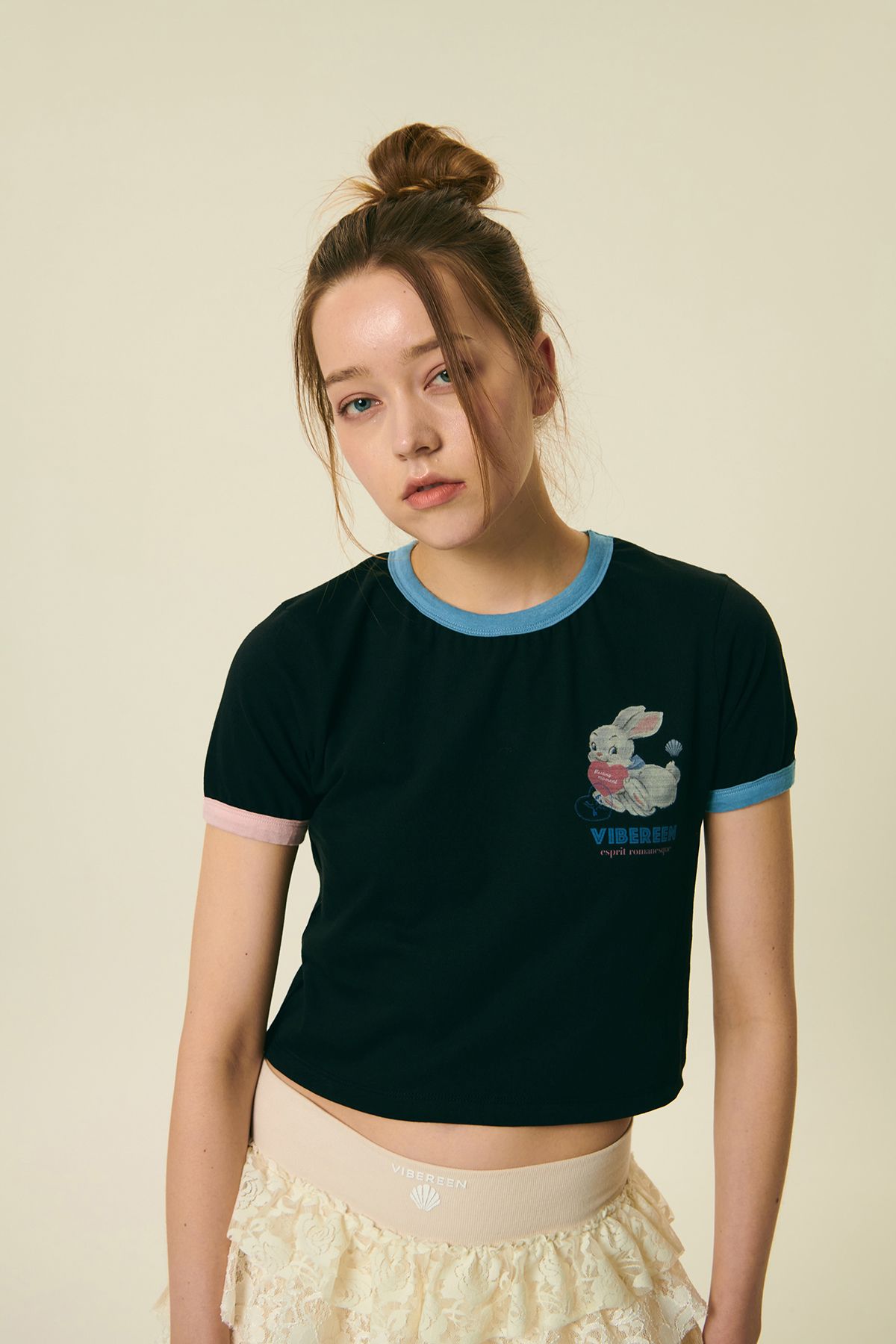 바이브린(VIBEREEN) 로미 래빗 리싸이클 링거티셔츠 _ 블랙