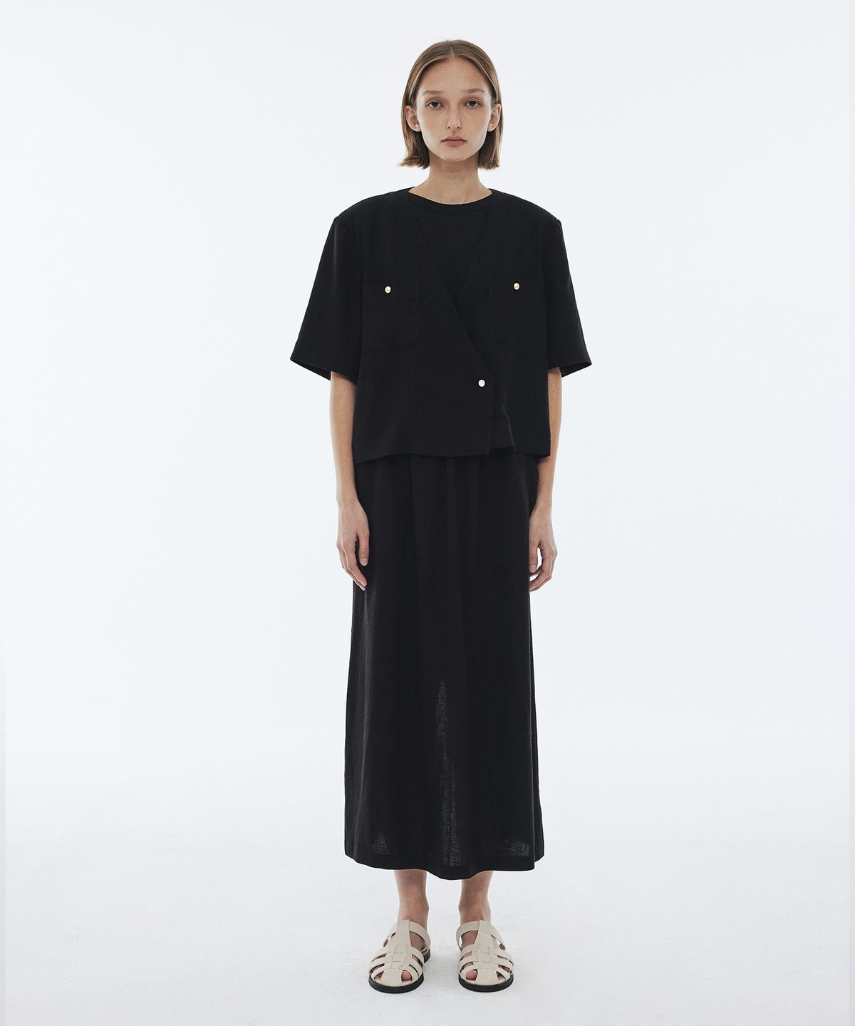 줄리아페페(JULIAPEPE) Linen Summer Banding Skirt (Black)