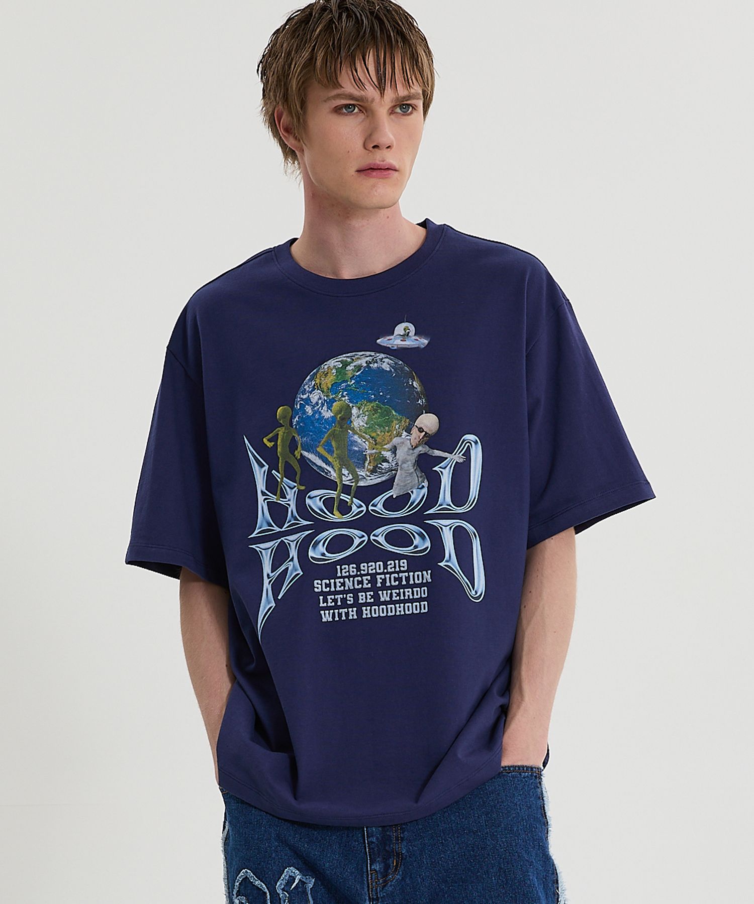 MUSINSA公式 | HOODHOOD スペースクラフト 半袖Tシャツ ネイビー