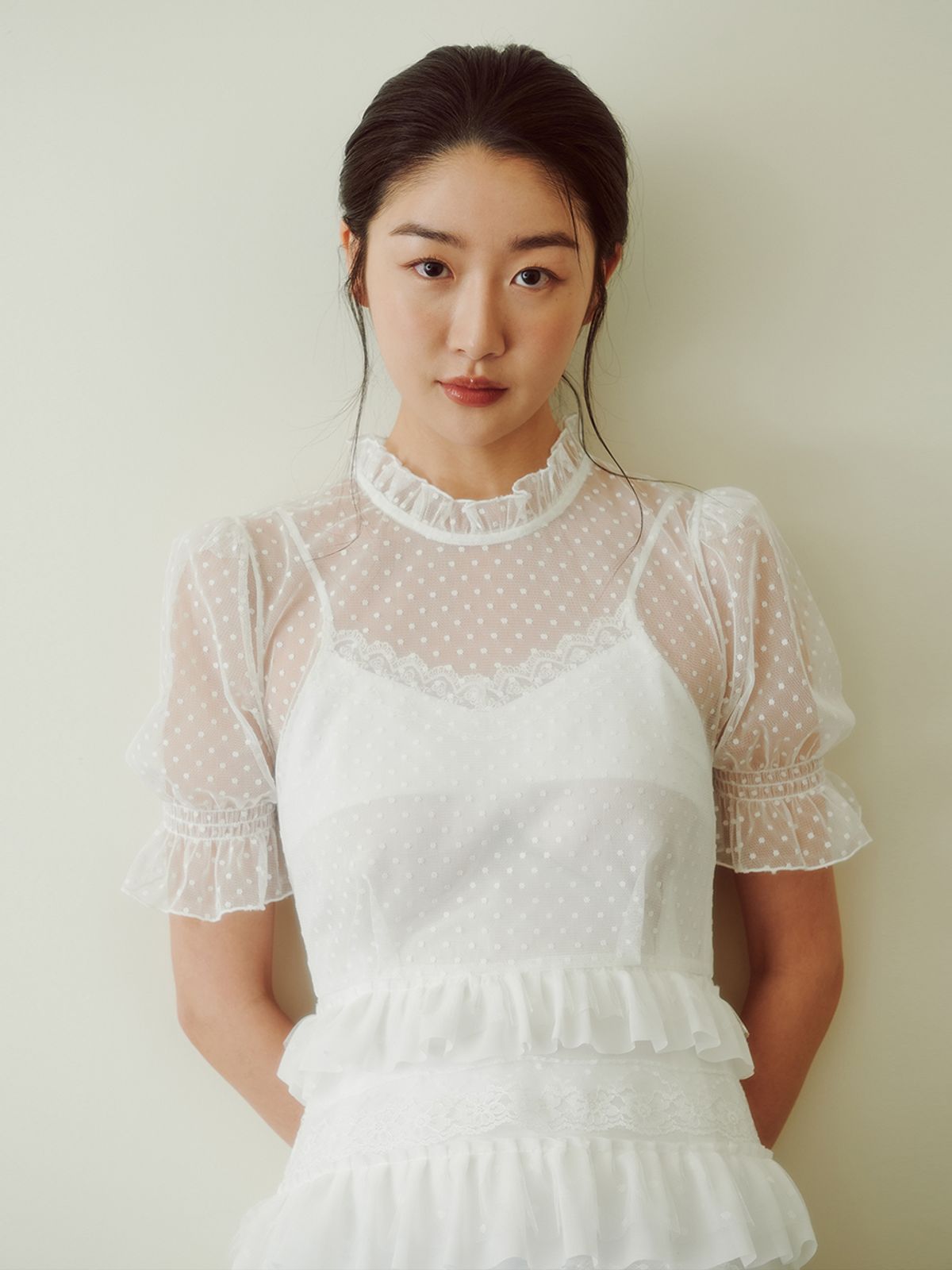 가니송(GANISONG) 브라이덜 도트 치치 드레스_화이트