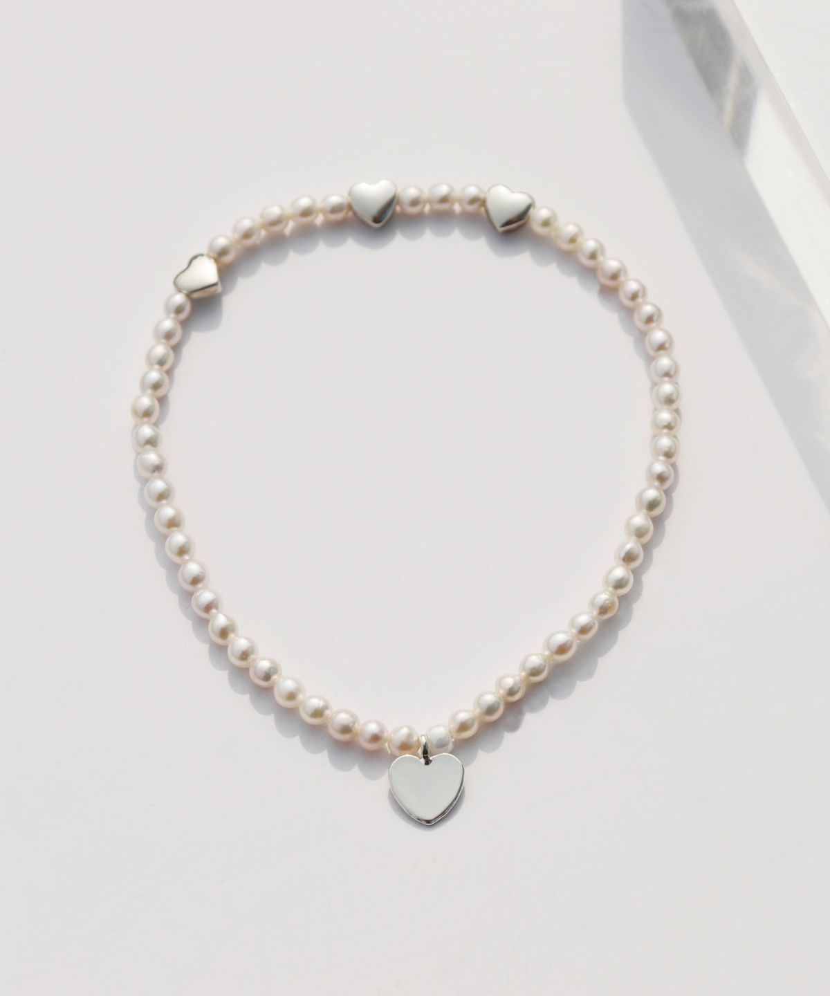 봉보(BONBEAU) Bebe silver heart water pearl Bracelet 실버925 미니하트 참 담수진주 팔찌 3mm
