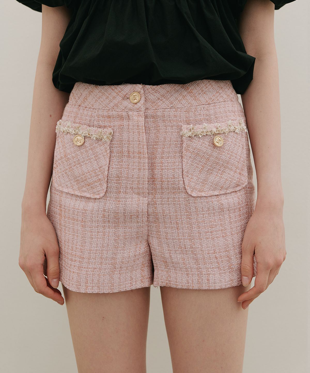 320쇼룸(320SHOWROOM) Tape Trimming Tweed Shorts Pink