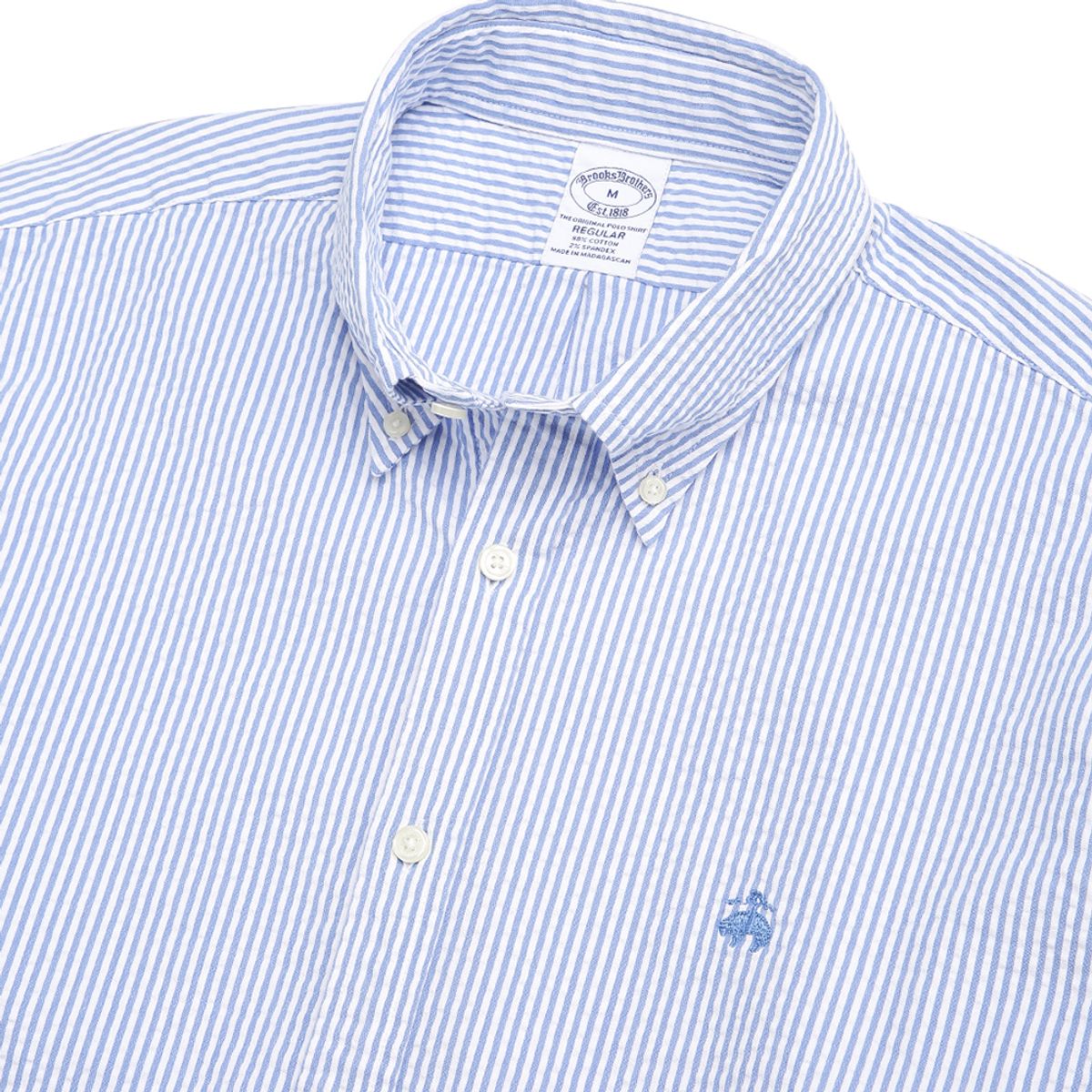 브룩스 브라더스(BROOKS BROTHERS) 레귤러핏 시어서커 스트라이프 셔츠 (블루) (BBTHMM0378MEM)