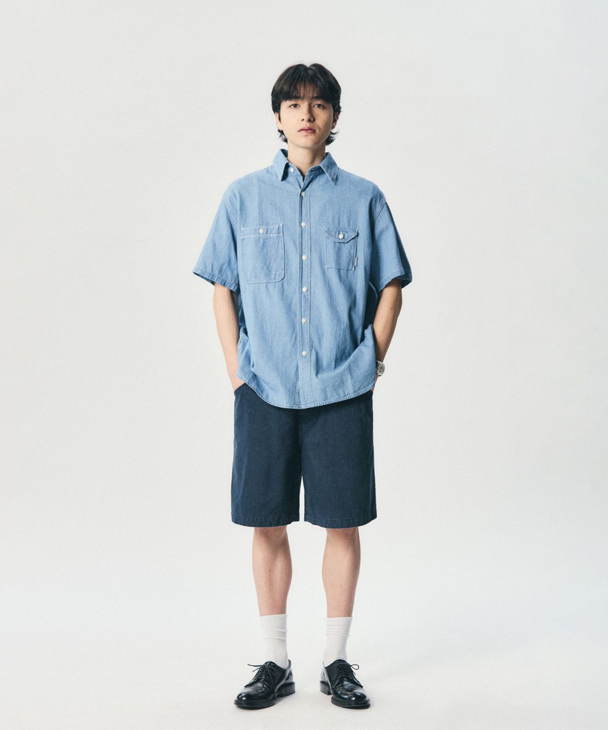 에스피오나지(ESPIONAGE) Chambray S/S Work Shirt Washed Blue