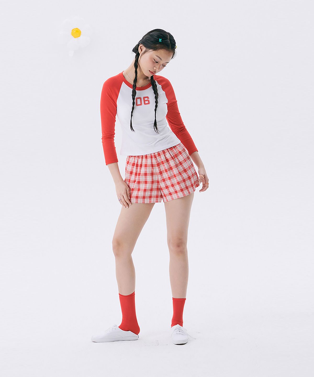준준스페이스(JUNEJUNE SPACE) NO.6 Raglan T-shirt_Red (넘버 식스 래글런 티셔츠_레드)