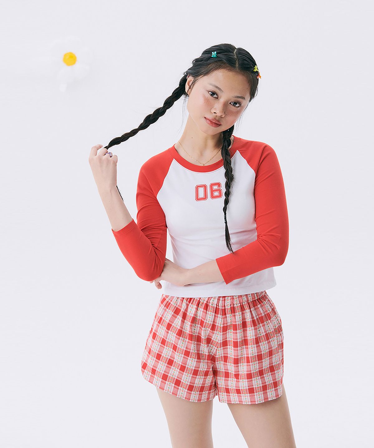 준준스페이스(JUNEJUNE SPACE) NO.6 Raglan T-shirt_Red (넘버 식스 래글런 티셔츠_레드)