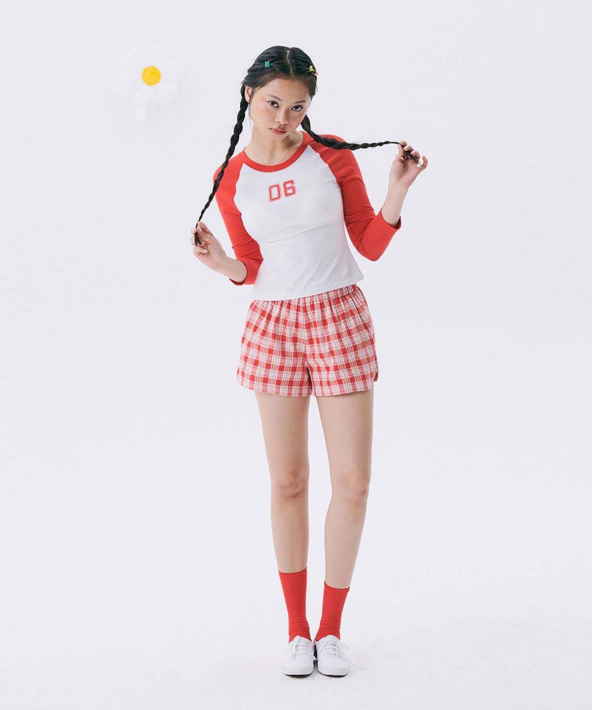준준스페이스(JUNEJUNE SPACE) NO.6 Raglan T-shirt_Red (넘버 식스 래글런 티셔츠_레드)