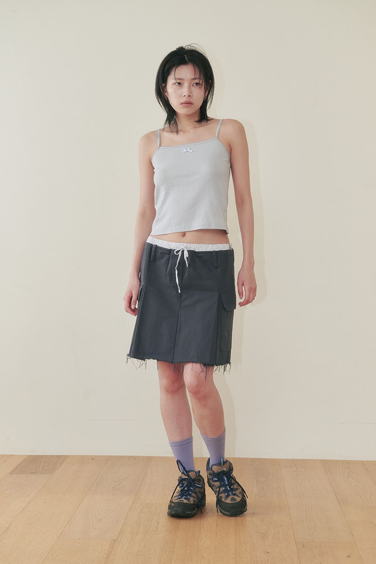 플리즈프로젝트(PLZPROJECT) LAYERED CARGO SKIRT, CHARCOAL