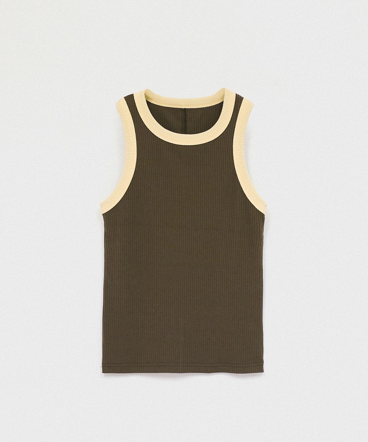 320쇼룸(320SHOWROOM) Ribbed Color-Blocked Sleeveless T Khaki