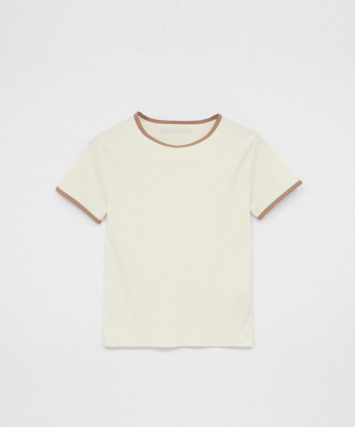320쇼룸(320SHOWROOM) Ribbed Color-Blocked Short Sleeve T Cream