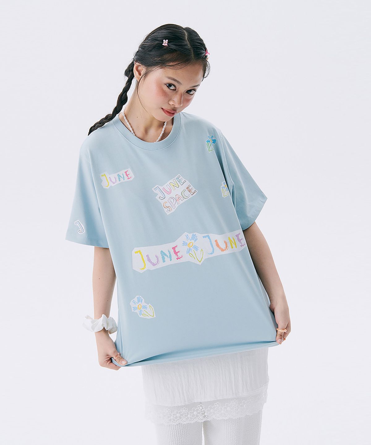 준준스페이스(JUNEJUNE SPACE) June Drawing T-shirt_Light Blue (준 드로잉 티셔츠_라이트 블루)