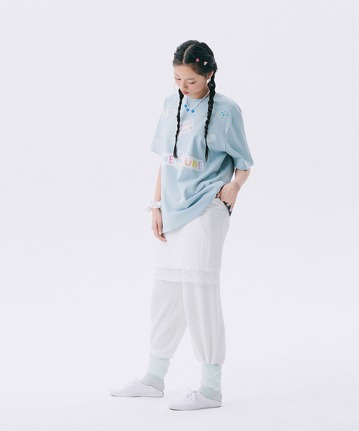 준준스페이스(JUNEJUNE SPACE) June Drawing T-shirt_Light Blue (준 드로잉 티셔츠_라이트 블루)