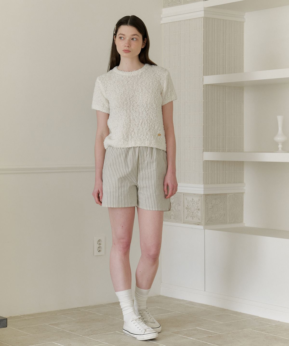 엽페(YUPPE) STRIPE BANDING PANTS_IVORY