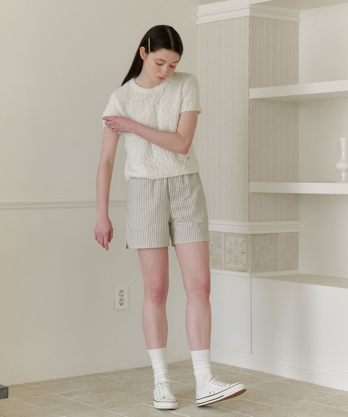 엽페(YUPPE) STRIPE BANDING PANTS_IVORY