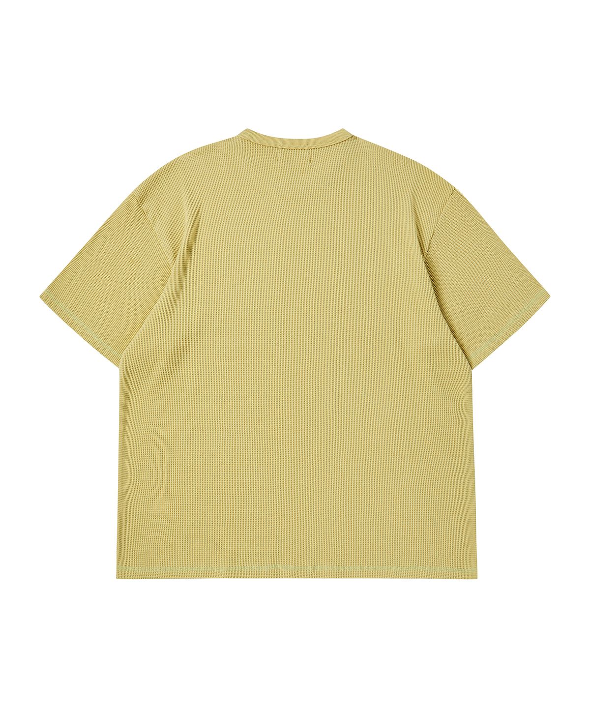 비욘드클로젯(BEYOND CLOSET) [COLLECTION LINE] 빈티지 디테일 워시드 와플 코튼 데미지 반팔 티셔츠 머스타드