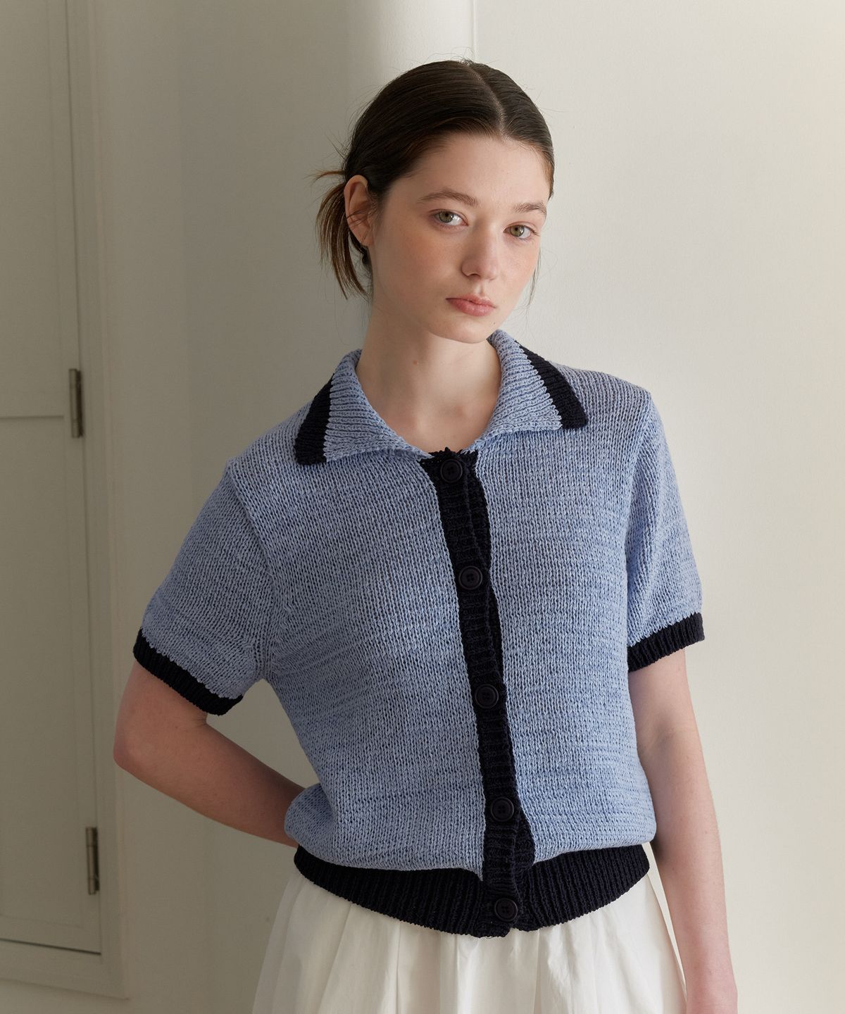 엽페(YUPPE) COLOR TAPE CARDIGAN_SKY BLUE