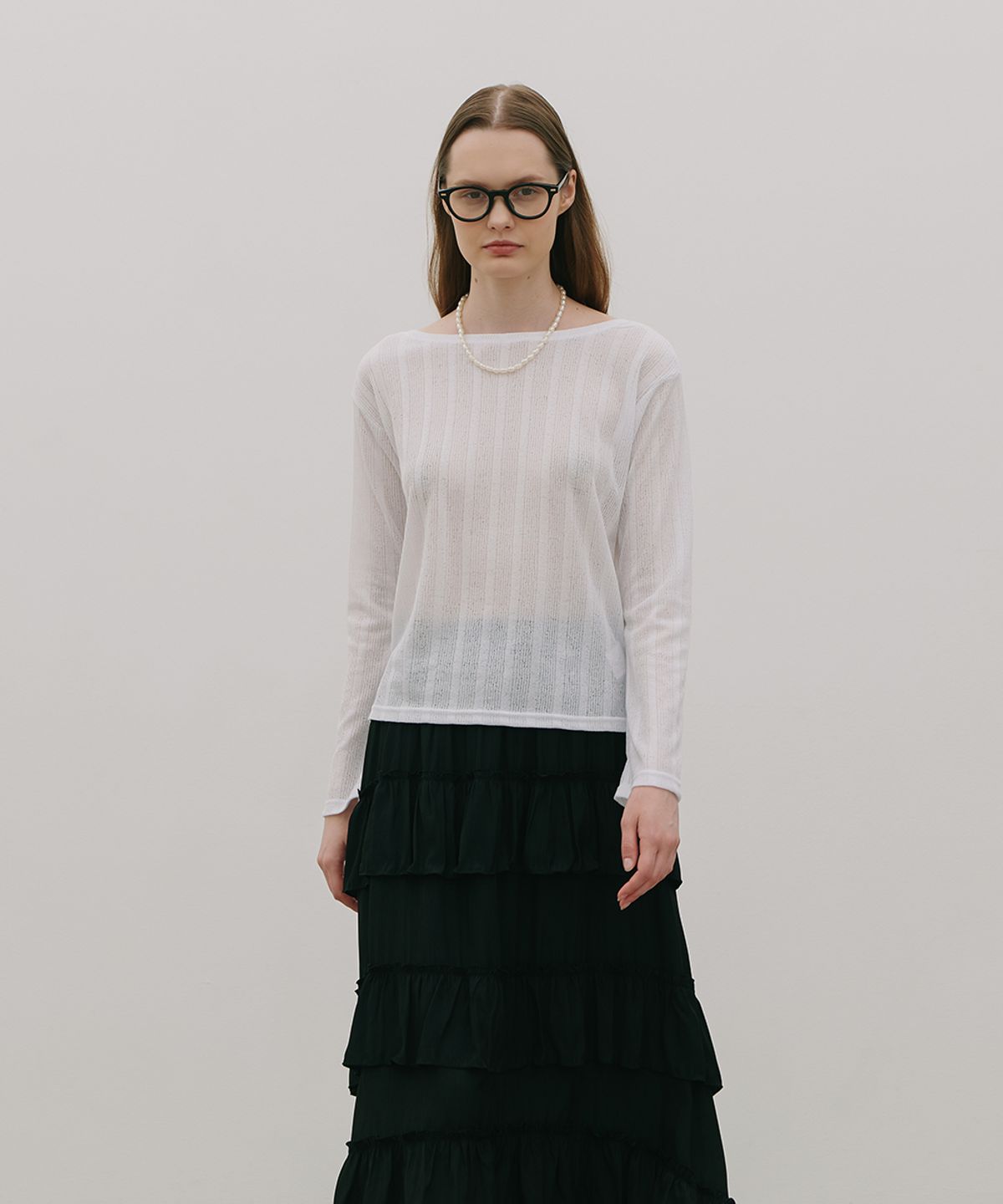 320쇼룸(320SHOWROOM) Urban See-through Boat Neck T-shirt White
