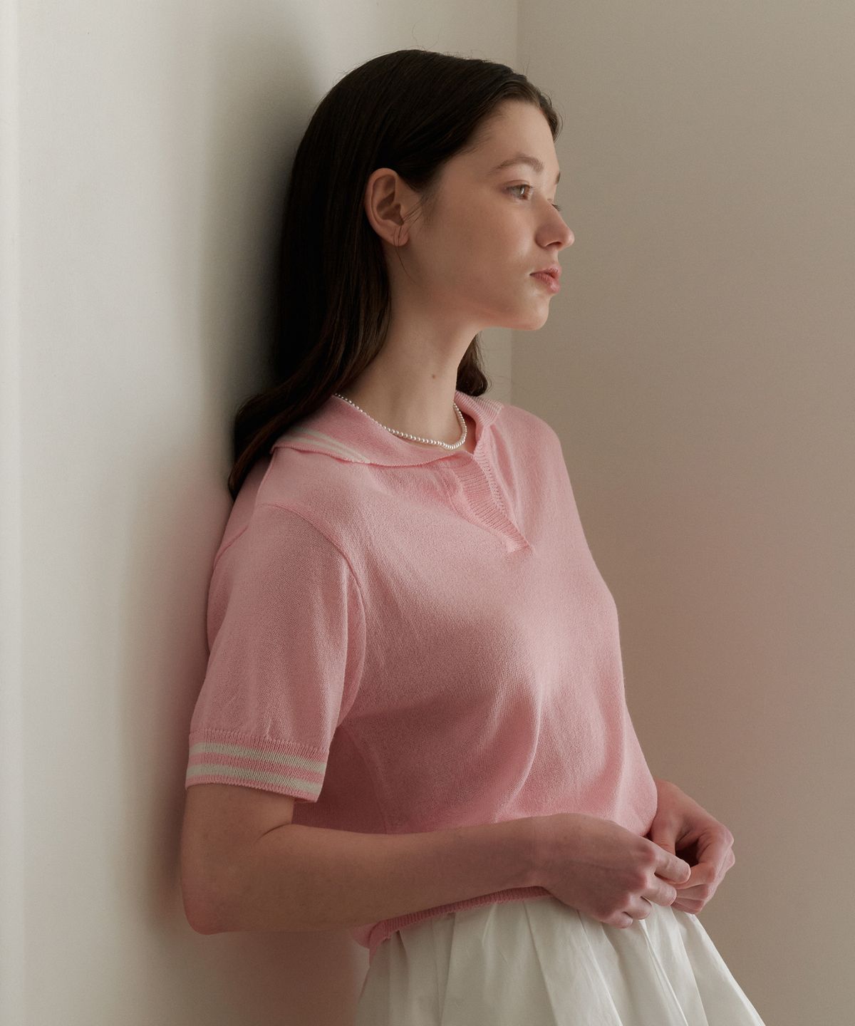 엽페(YUPPE) LINE COLLAR KNIT_PINK