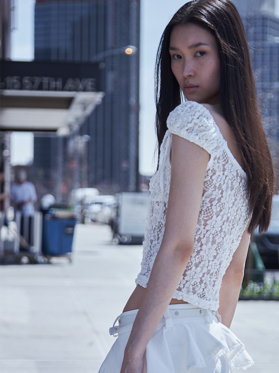 Tシャツ・カットソー CERRIC : 24SS / LACE CREASE SHIRRING HALF TOP (2COLORS) CERRIC : 24SS / LACE CREASE SHIRRING HALF TOP (2COLORS