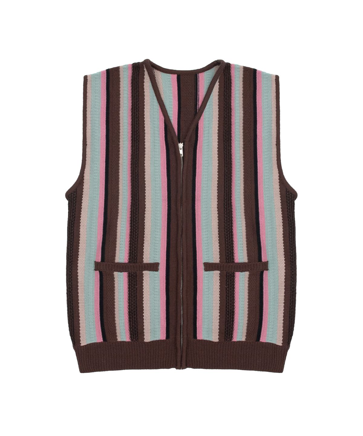캑터스도넛마켓(CACTUSDONUTMARKET) Vertical Stripe Knit Vest - Brown