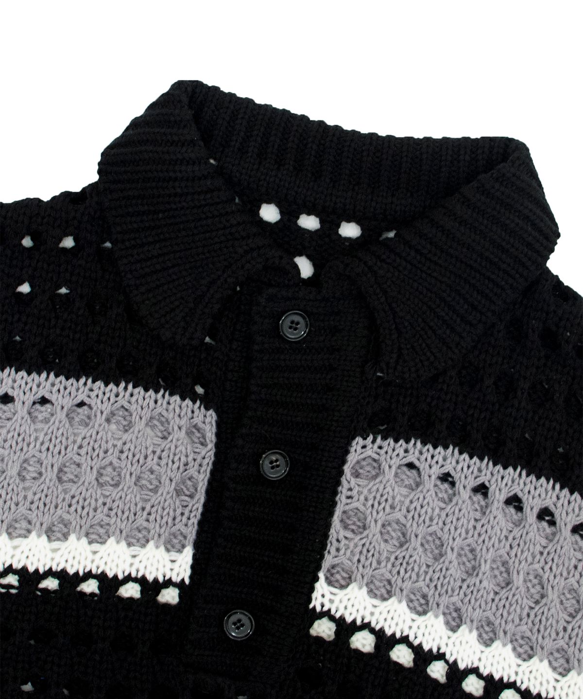 캑터스도넛마켓(CACTUSDONUTMARKET) Net Stripe Collar knit - Black