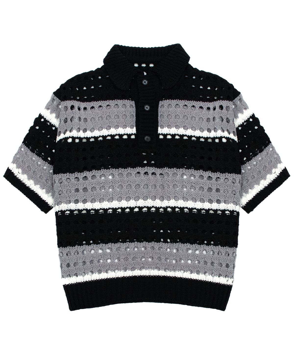 캑터스도넛마켓(CACTUSDONUTMARKET) Net Stripe Collar knit - Black