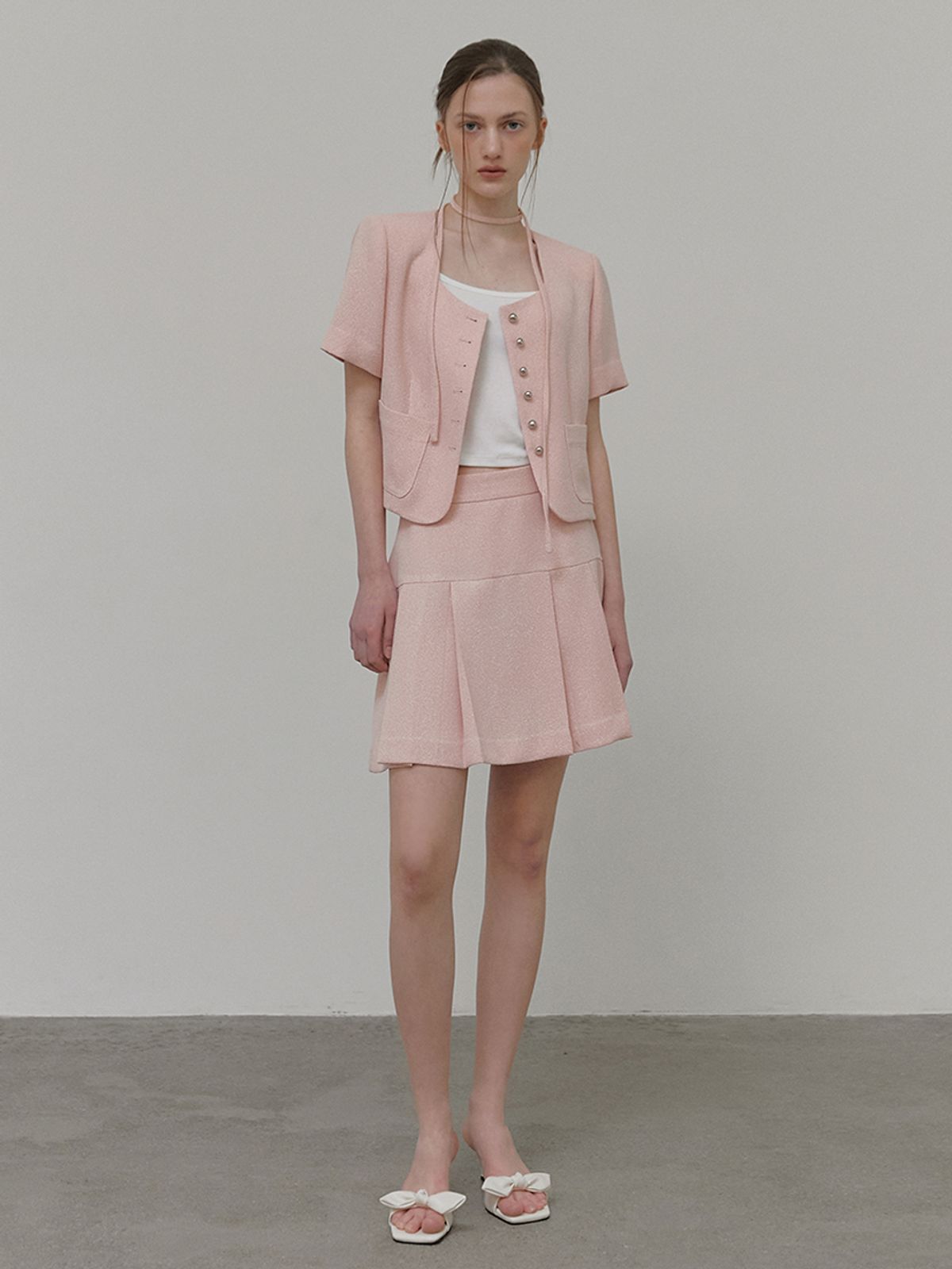 에트몽(ETMON) Button Strap Tweed Jacket Pink