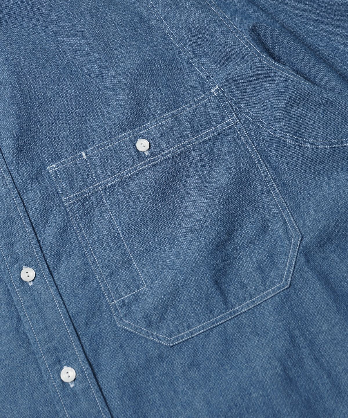 프리즘웍스(FRIZMWORKS) CHAMBRAY BIG POCKET HALF SHIRT _ BLUE