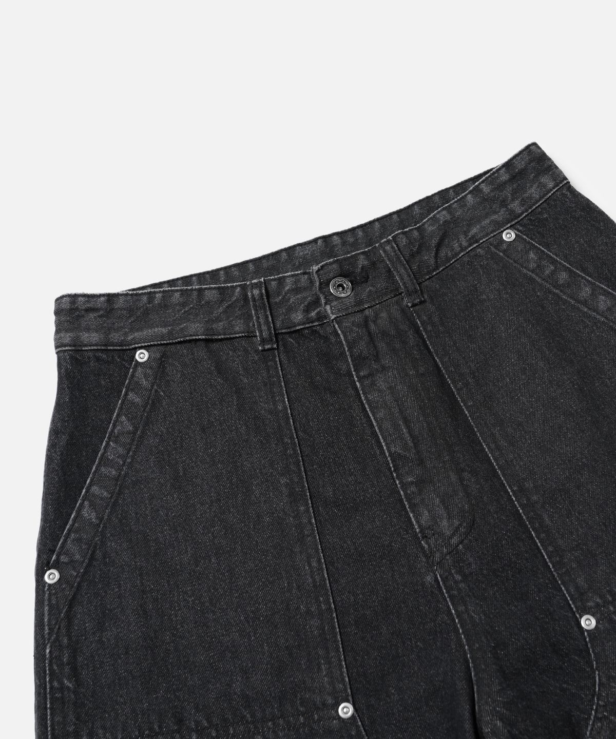 프리즘웍스(FRIZMWORKS) WASHED DENIM DOUBLE KNEE SHORTS _ WASHED BLACK