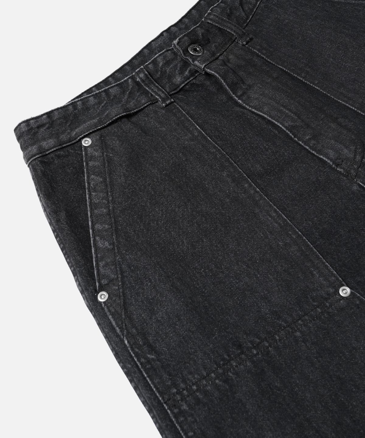 프리즘웍스(FRIZMWORKS) WASHED DENIM DOUBLE KNEE SHORTS _ WASHED BLACK