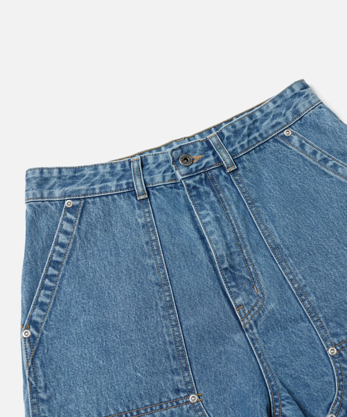 프리즘웍스(FRIZMWORKS) WASHED DENIM DOUBLE KNEE SHORTS _ LIGHT BLUE