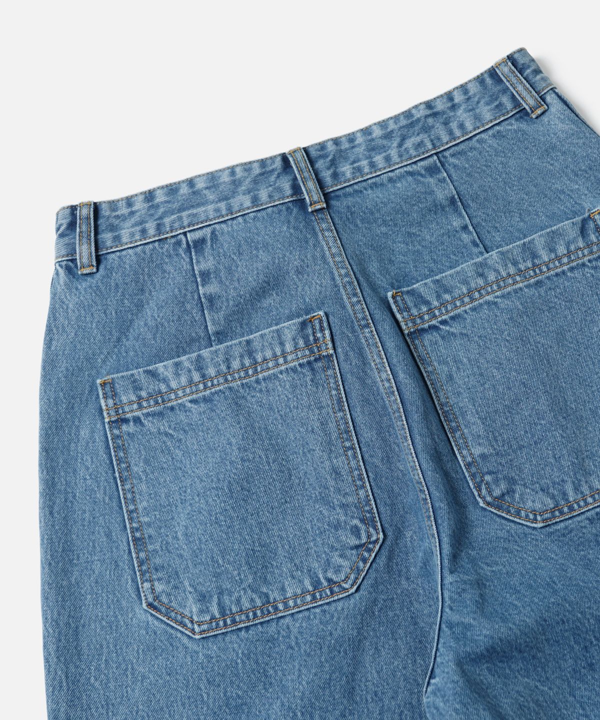 프리즘웍스(FRIZMWORKS) WASHED DENIM DOUBLE KNEE SHORTS _ LIGHT BLUE