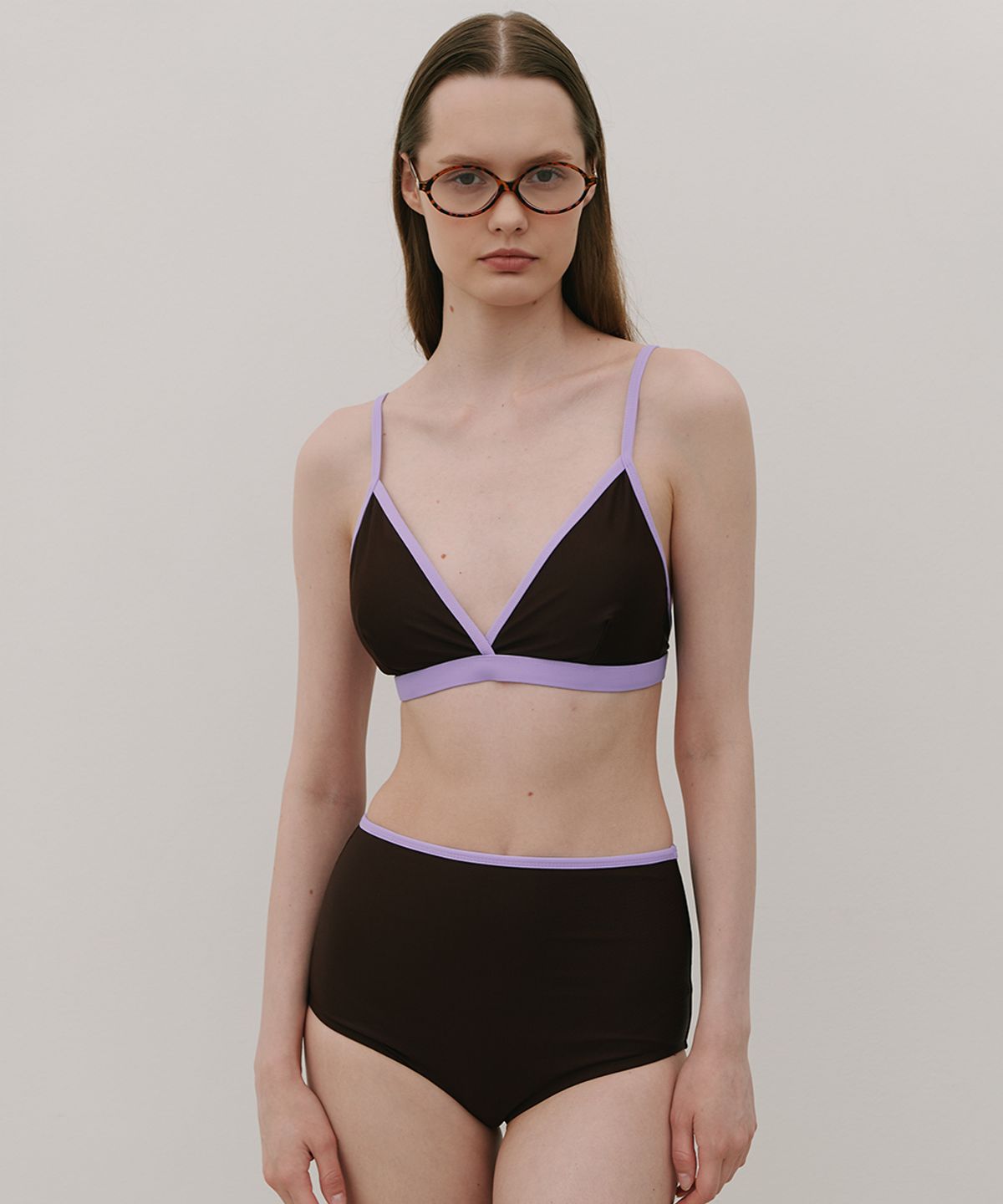 320쇼룸(320SHOWROOM) Tropical Triangle High-Waist Bikini Brown