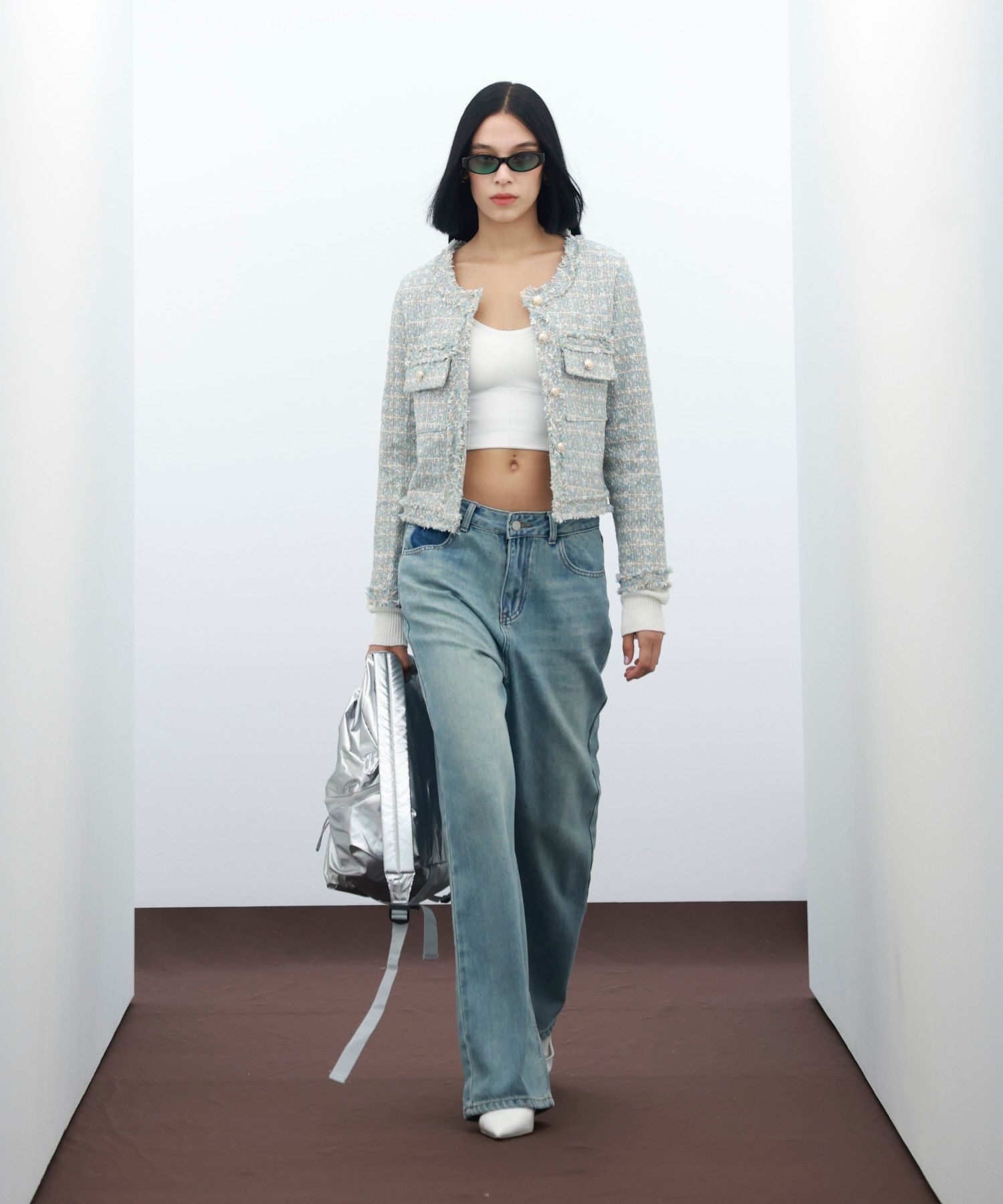 MUSINSA | VIVABROWN 85-VIVAJ048 Multi-Color Cropped Tweed