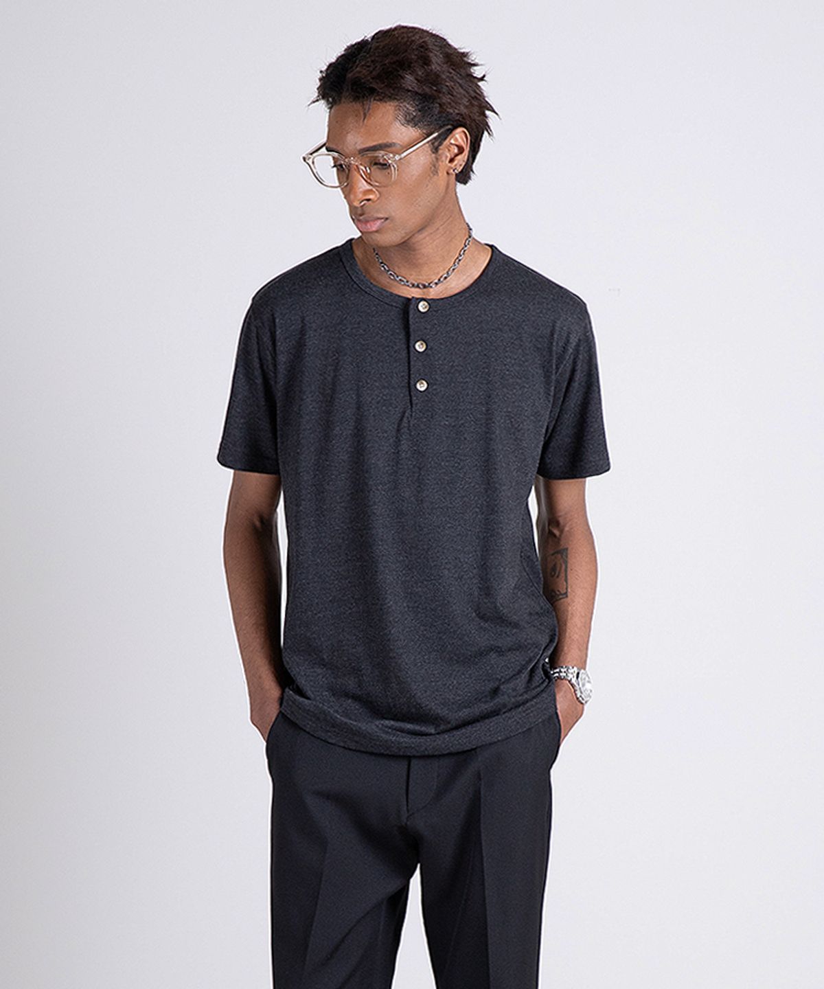 스트라이크(STRIKE) Triple Button Henley Short Sleeve T-Shirt (4COLOR)