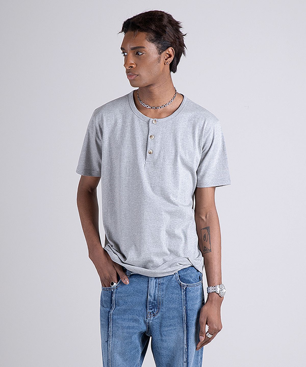 스트라이크(STRIKE) Triple Button Henley Short Sleeve T-Shirt (4COLOR)