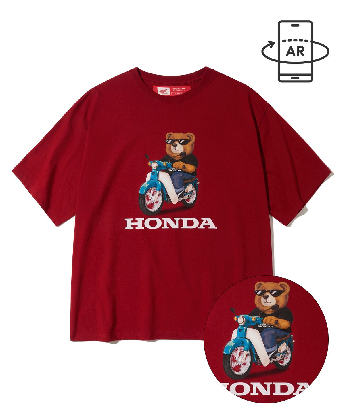 핍스 모터사이클(PHYPS MOTORCYCLE) Honda Bear T-shirt Dark Red