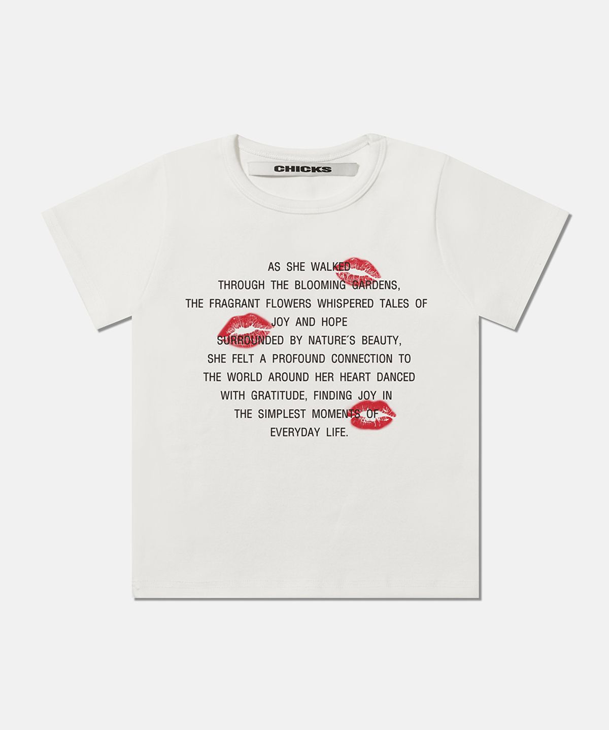 칙스(CHICKS) LIP MARK PINK 슬림핏 반팔 티셔츠 화이트