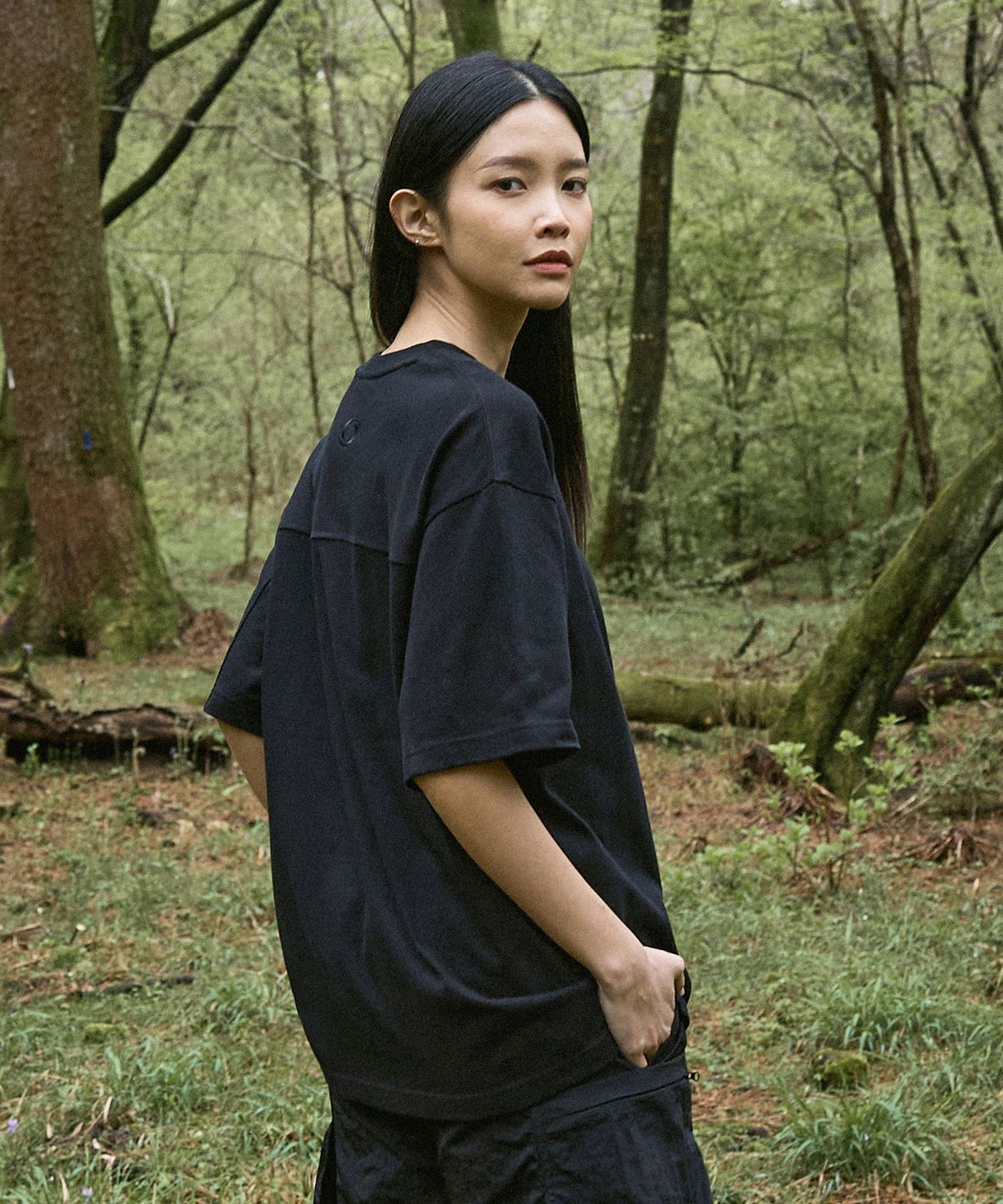 캠프사이드(CAMPSIDE) 헤비웨이트 더블 포켓 반팔티셔츠 블랙 CST113
